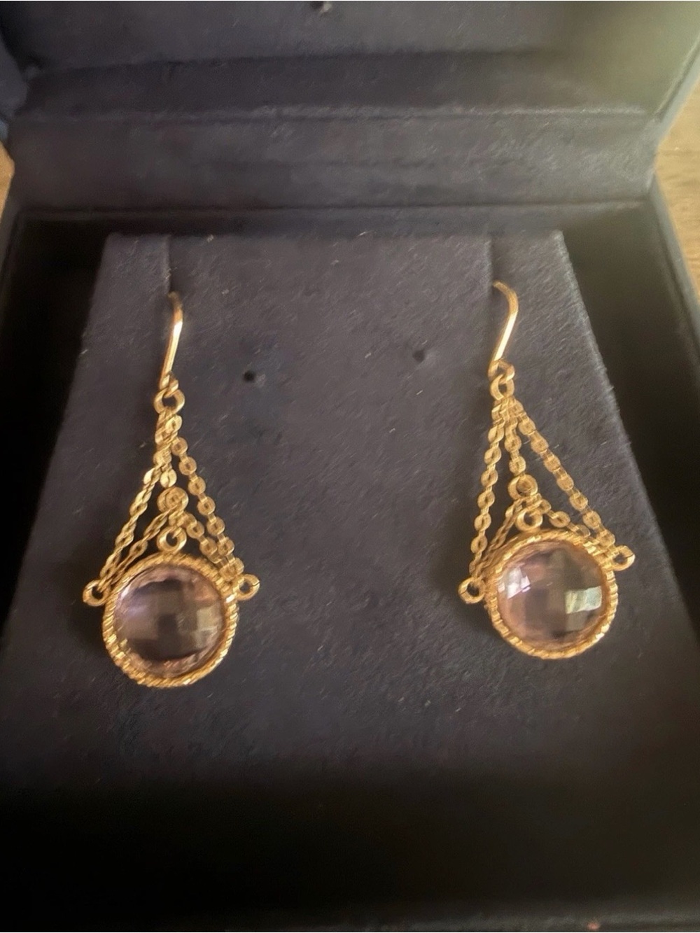 Antique  Faceted Amethyst Earrings 14k Yellow Gold